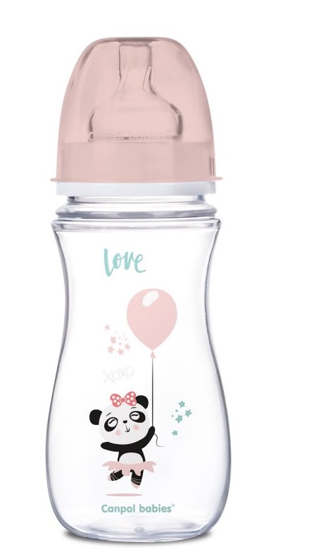 Canpol Babies: Antikoliková fľaša Exotic Animals 240ml (ružová)