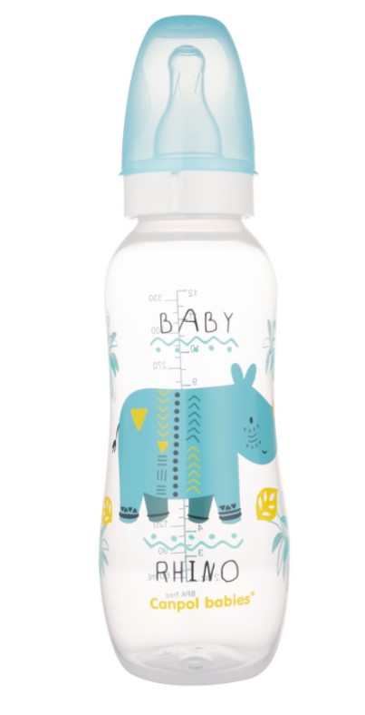 Canpol babies: Fľaša s potlačou Rhino 250ml (modrá)