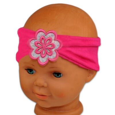 Baby Nellys: Čelenka s kvetinkou a flitrami (malinová)