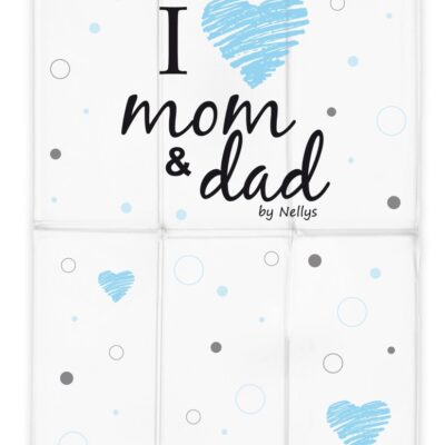 Cestovná prebaľovacia podložka, mäkká, I Love, Nellys, 60x40cm, biela/modrá