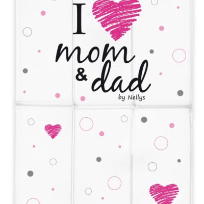 Cestovná prebaľovacia podložka, mäkká, I Love, Nellys, 60x40cm, biela,ružová