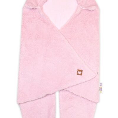 Chlpáčková zavinovačka s kapucňou a nožičkami, púdrová