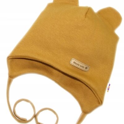 Čiapočka na zaväzovanie, bavlna, Little Teddy, Baby Nellys, horčicová, veľ. 86/92