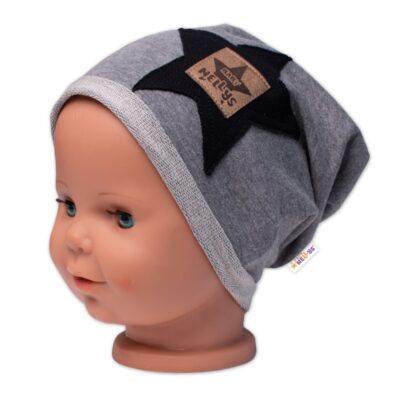 Detská čiapka bavlna, Baby Star, Baby Nellys, sivá, veľ. 92/98