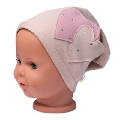 Detská čiapka bavlna, Srdiečka s kamienkami, Baby Nellys, béžová, veľ. 92/98