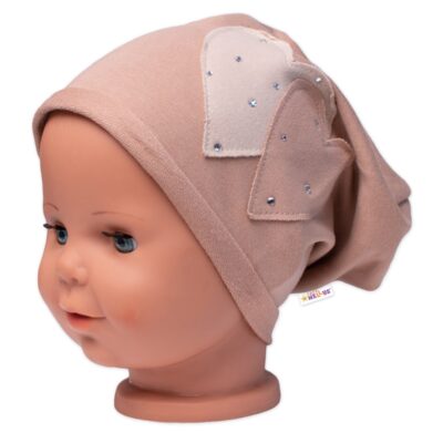 Detská čiapka bavlna, Srdiečka s kamienkami, Baby Nellys, cappuccino