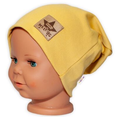 Detská funkčná čiapka s dvojitým lemom - horčicová, vel. 110