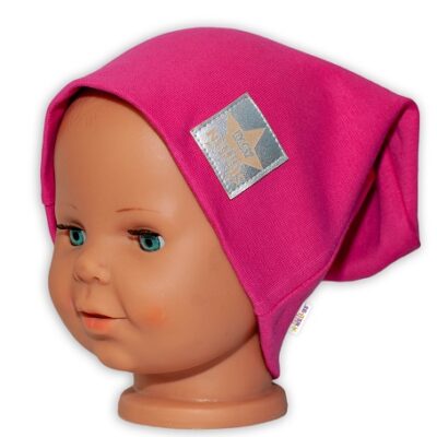 Detská funkčná čiapka s dvojitým lemom - tm. růžová, vel. 110