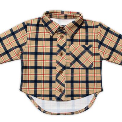 Detská košeľa MROFI dl. rukáv s predĺženým zadným dielom, Kuba - béžová, veľ. 116