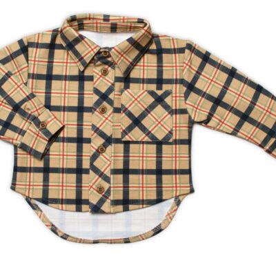 Detská košeľa MROFI dl. rukáv s predĺženým zadným dielom, Kuba - béžová, veľ. 98