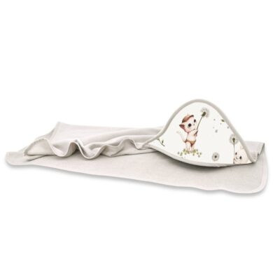 Detská osuška 100x100cm, froté bavlna, Kocúrik a púpava - biela