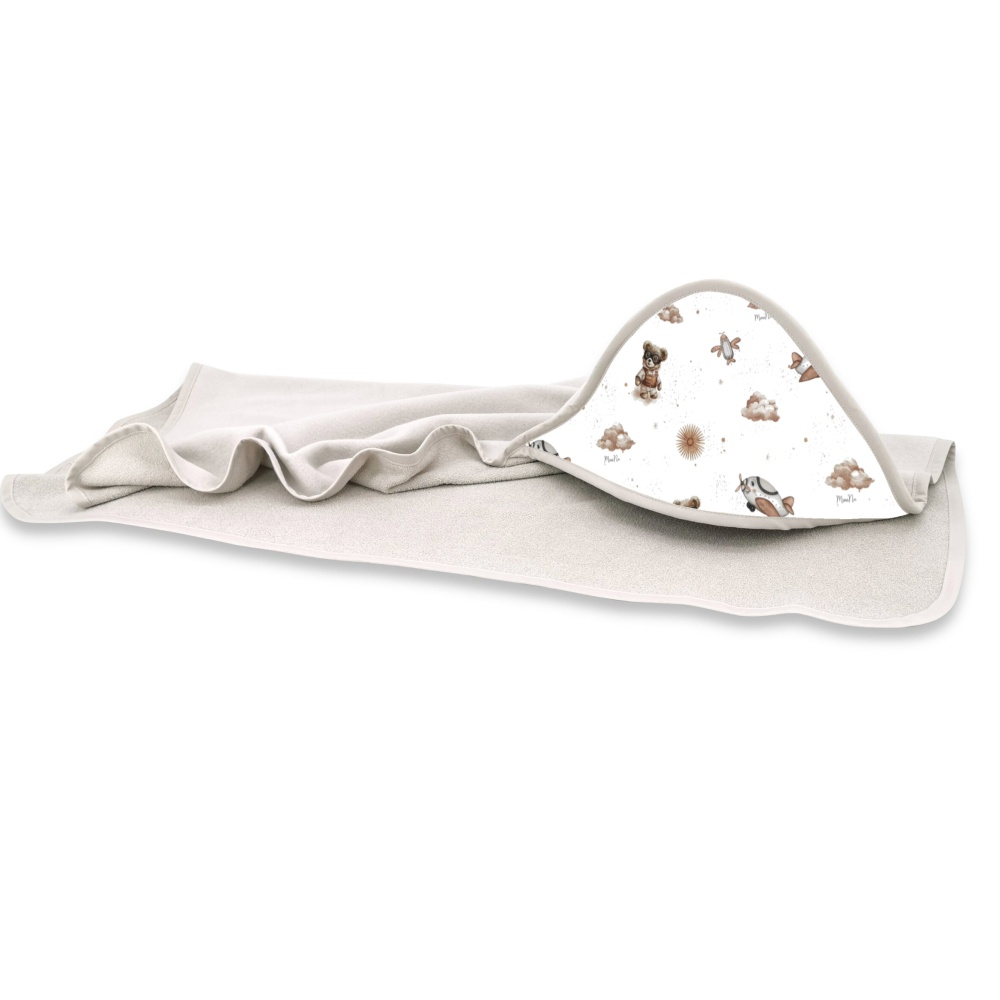 Detská osuška 100x100cm, froté bavlna, Méďa pilot - biela, béžová