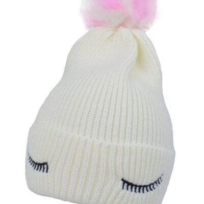 Detská zimná čiapka s brmbolcom Eyes, Baby Nellys - biela, veľ. 46-50 cm
