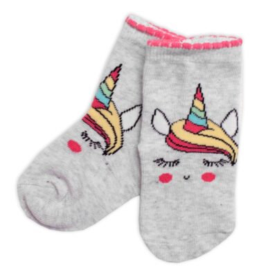 Detské bavlnené ponožky Jednorožec - sivé, veľ. 19/22