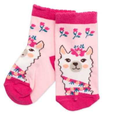 Detské bavlnené ponožky Lama - ružové, veľ. 19/22