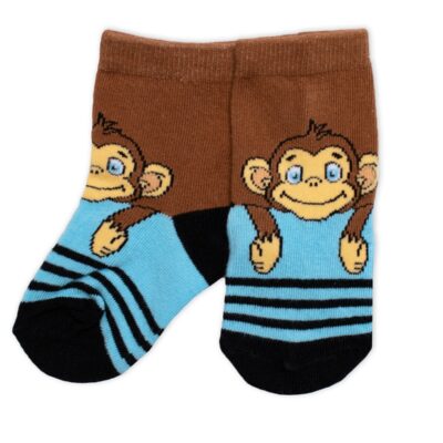 Detské bavlnené ponožky Monkey - hnedé/modré