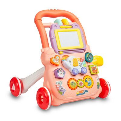 Detské interaktívne chodítko, stolček s príslušenstvom Zoo, ružové