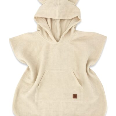 Detské mušelínové pončo lux s kapucňou Teddy, rýchloschnúci, béžové, 110/122