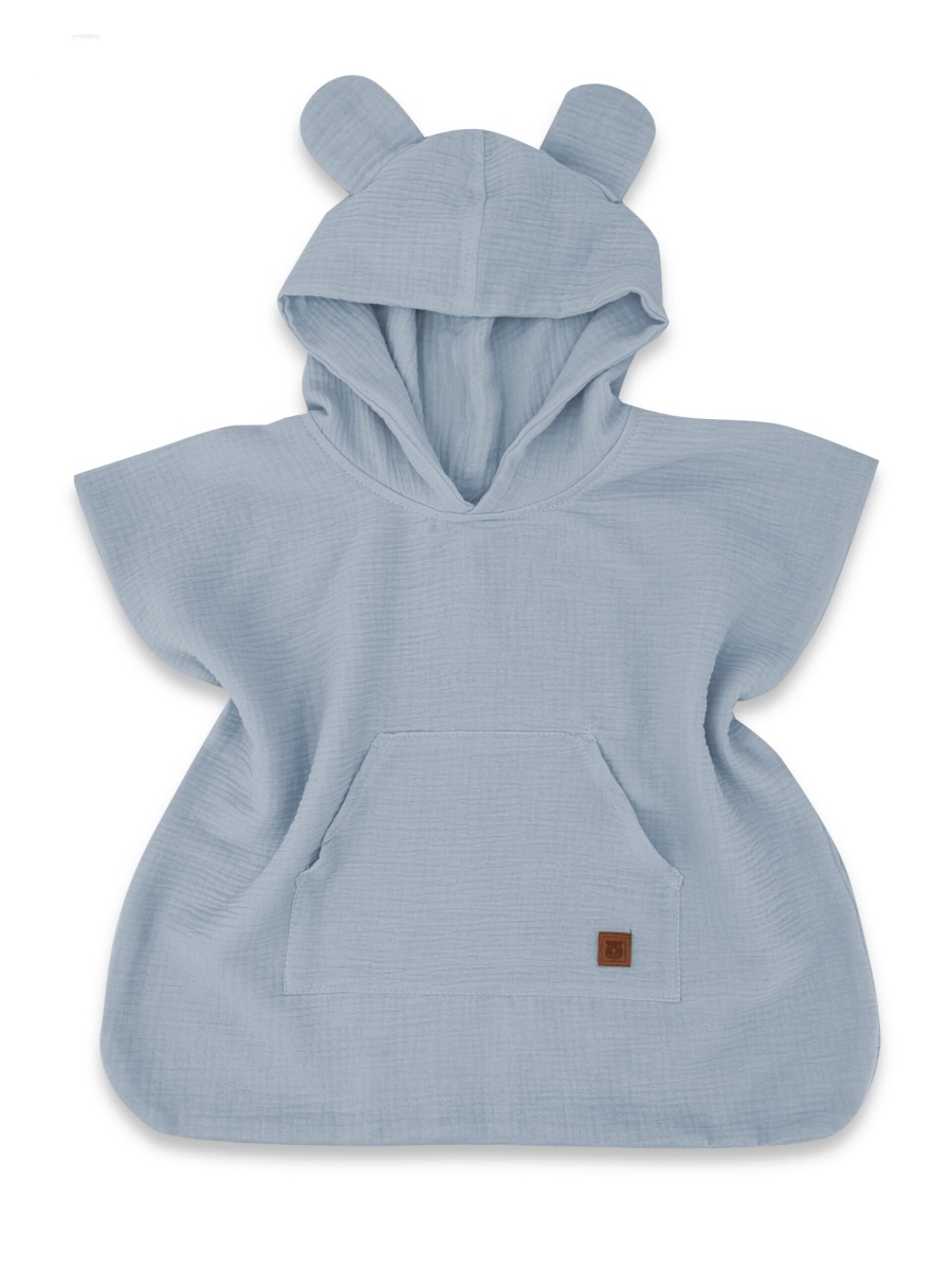 Detské mušelínové pončo lux s kapucňou Teddy, rýchloschnúci, jeans, 110/122