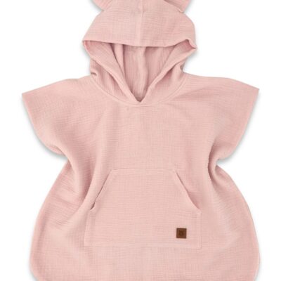 Detské mušelínové pončo lux s kapucňou Teddy, rýchloschnúci, pudrovo ružové, 110/122