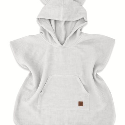 Detské mušelínové pončo lux s kapucňou Teddy, rýchloschnúci, šedé, 110/122