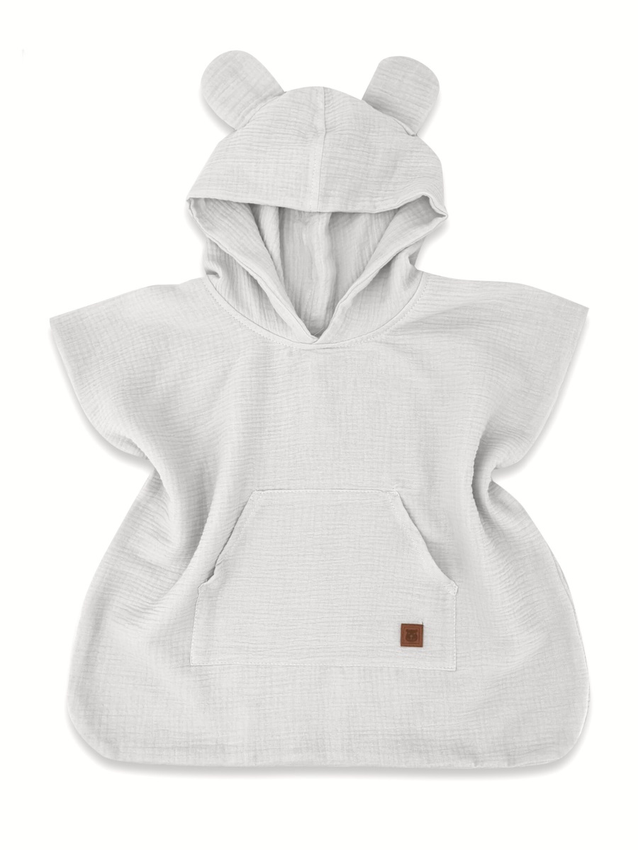 Detské mušelínové pončo lux s kapucňou Teddy, rýchloschnúci, šedé, 110/122