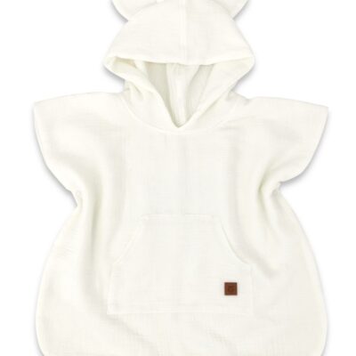 Detské mušelínové pončo lux s kapucňou Teddy, rýchloschnúci, smotanové