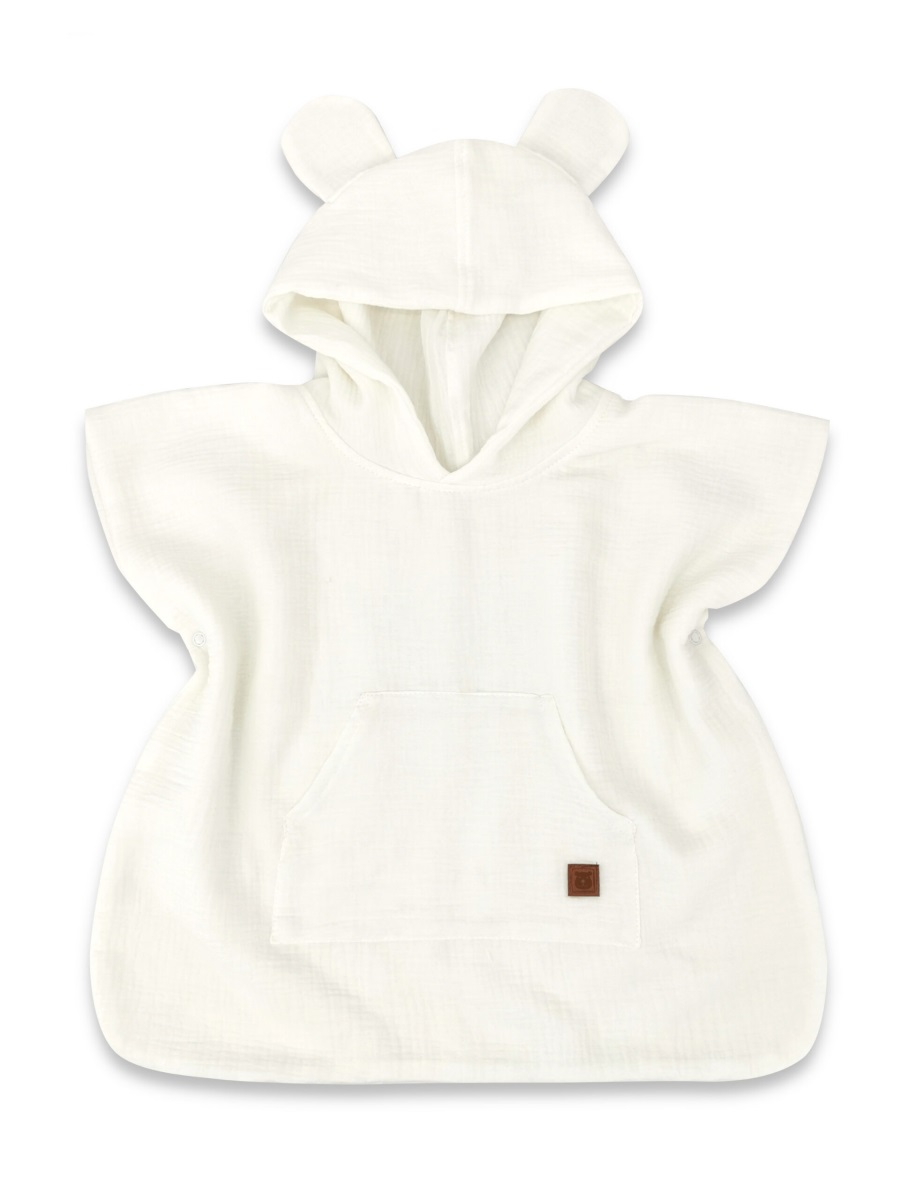 Detské mušelínové pončo lux s kapucňou Teddy, rýchloschnúci, smotanové