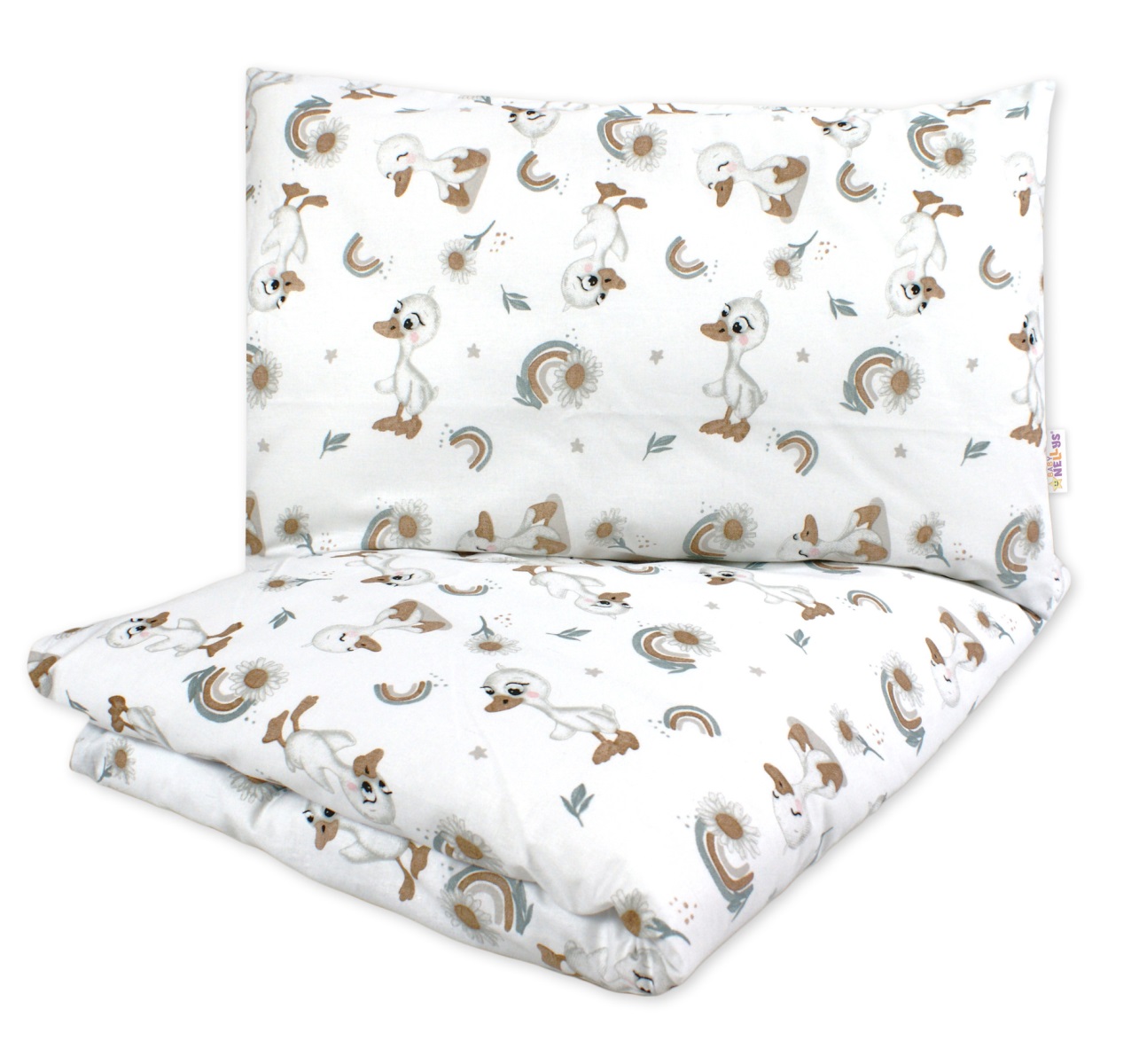 Detské obliečky, bavlna 2D 140x200/70x80 - Kačiatko, biele