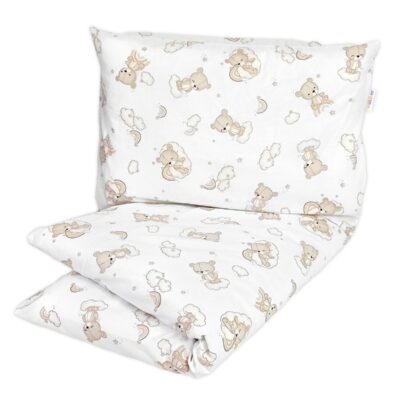 Detské obliečky, bavlna 2D 140x200/70x80 - Malý medvedík, biela/béžová