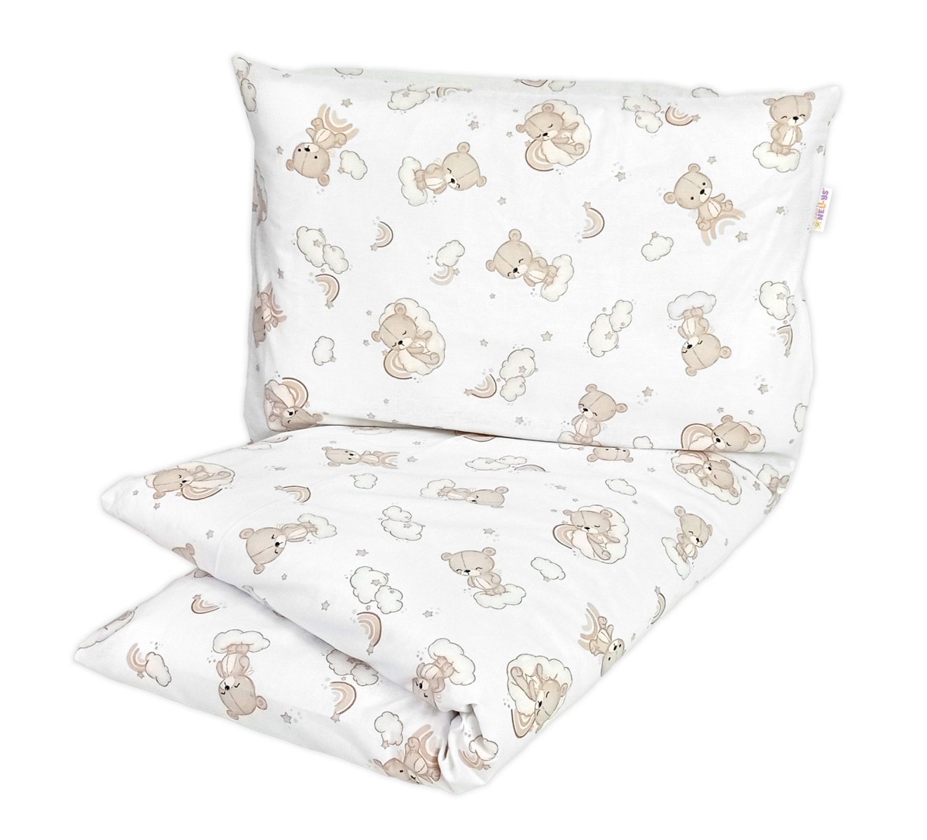 Detské obliečky, bavlna 2D 140x200/70x80 - Malý medvedík, biela/béžová
