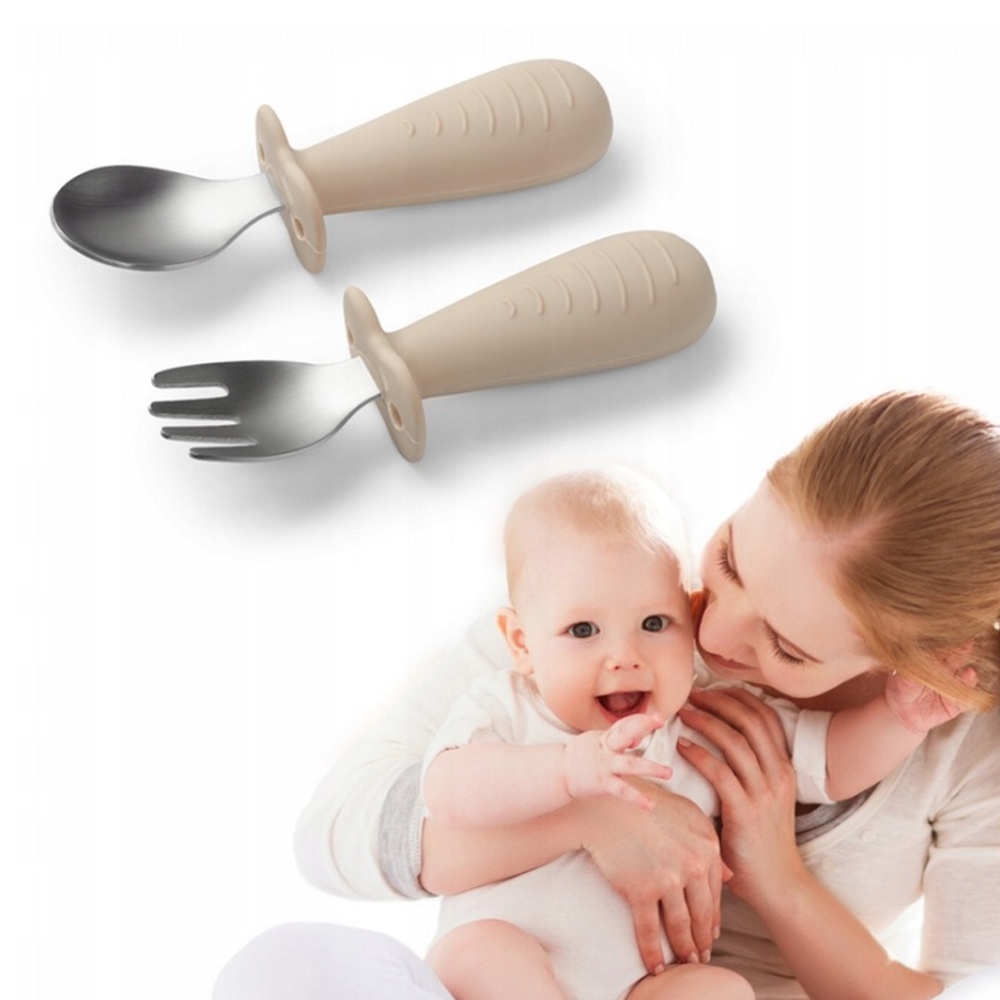 Detské príbory z nerezovej ocele - béžové – Obrázok 2