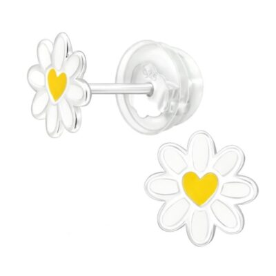 Detské strieborné náušničky Sedmokráska, premium, puzetové, silikón