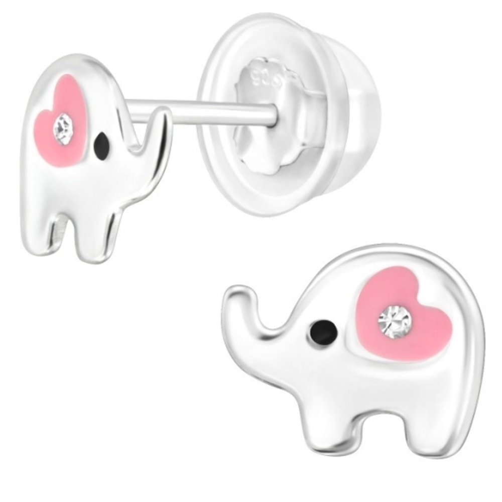 Detské strieborné náušničky Sloník Love, premium, puzetové, silikón