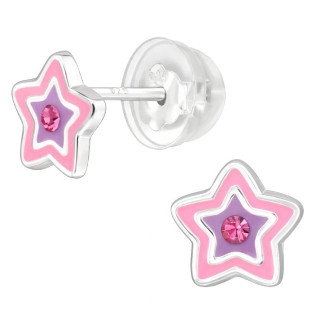 Detské strieborné náušničky Star pink premium, puzetové