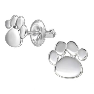 Detské strieborné náušničky Tlapka, so skrutkovacou puzetou