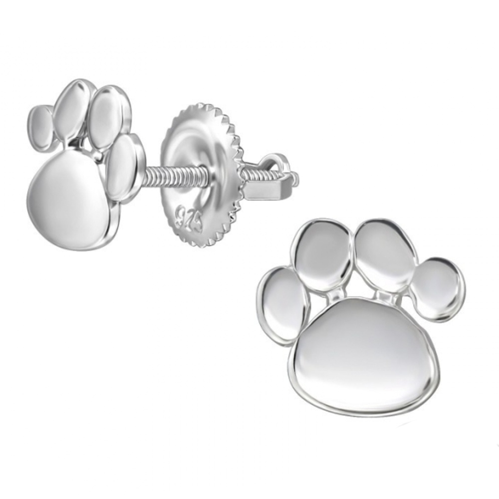 Detské strieborné náušničky Tlapka, so skrutkovacou puzetou