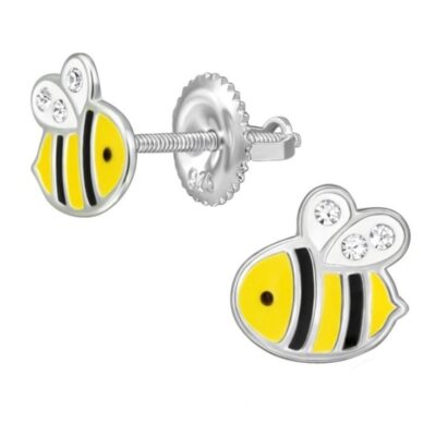 Detské strieborné náušničky Včielky, so skrutkovacou puzetou