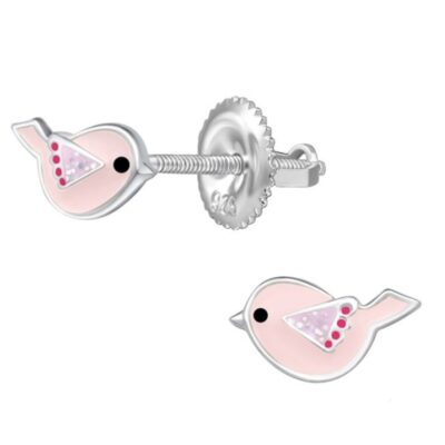 Detské strieborné náušničky Vtáčiky, so skrutkovacou puzetou