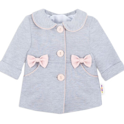 Detský bavlnený kabátik s mašličkami, sivý, veľ. 86