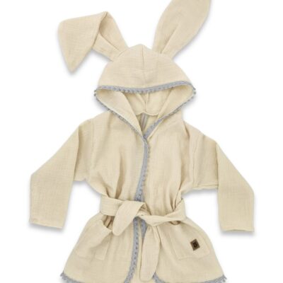 Detský mušelínový župan s uškami Bunny - béžový