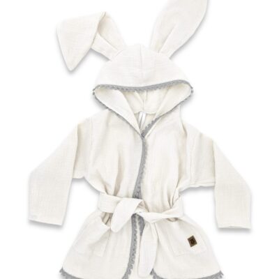Detský mušelínový župan s uškami Bunny - smotanový