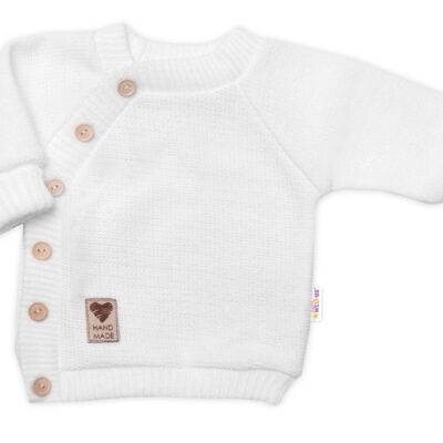 Detský pletený svetrík s gombíkmi, zap. bokom, Handmade Baby Nellys, biely, veľ. 80/86