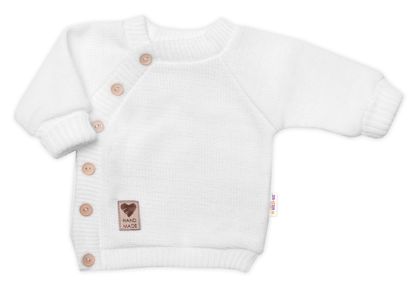 Detský pletený svetrík s gombíkmi, zap. bokom, Handmade Baby Nellys, biely