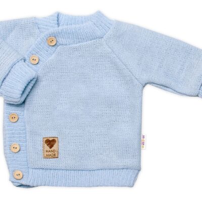 Detský pletený svetrík s gombíkmi, zap. bokom, Handmade Baby Nellys, modrý
