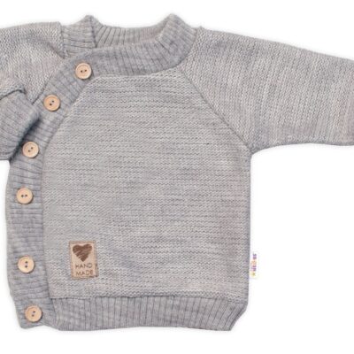 Detský pletený svetrík s gombíkmi, zap. bokom, Handmade Baby Nellys, sivý, veľ. 80/86