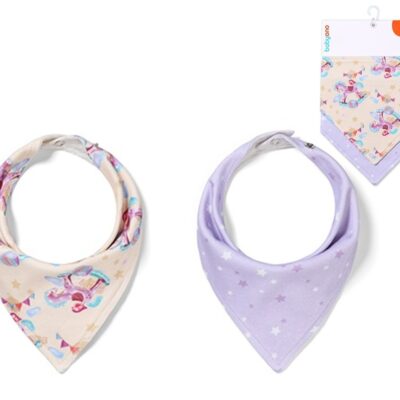 Detský podbradník/šatka 2D sada BabyOno Koník, lila/smotana