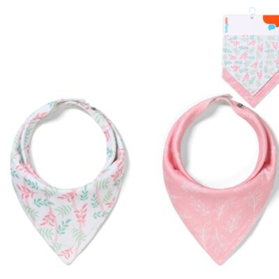 Detský podbradník/šatka 2D sada BabyOno Listy, ružová/biela