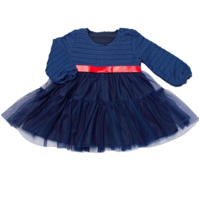 Dievčenské bavlnené šaty Lucy s tylom a mašličkou, granát/červená