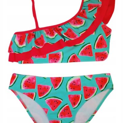 Dievčenské dvojdielne plavky s volánikom - Noviti, Melón, tyrkys/ružová, veľ. 152/158